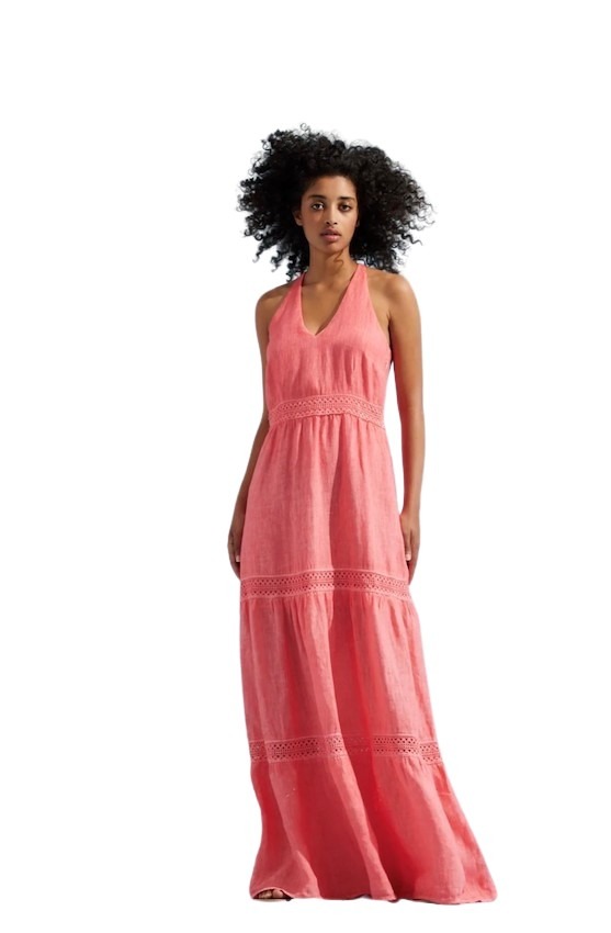 120% Lino kleedje dames framboos