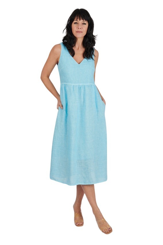 120% Lino kleedje dames licht blauw