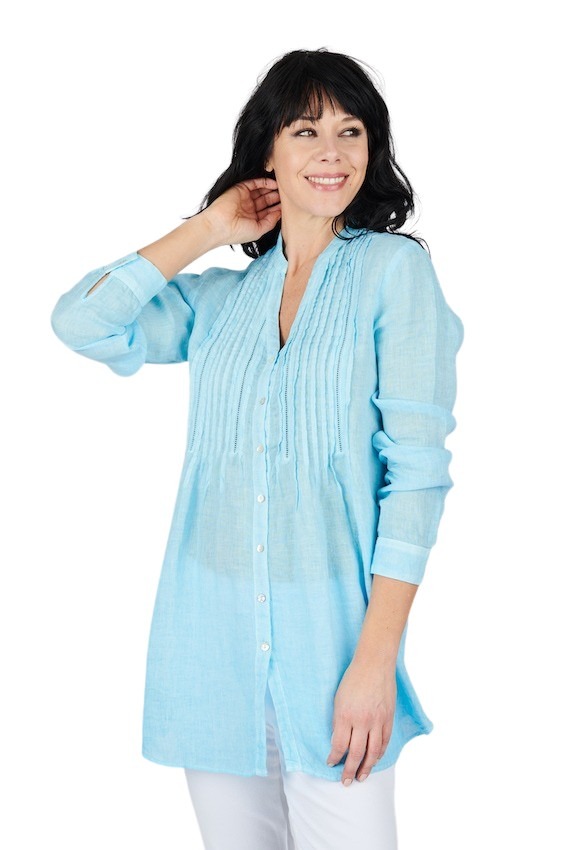 120% Lino blouse dames ciel