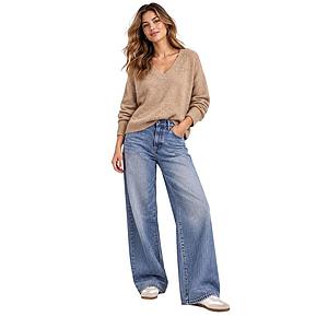 Jeff pull trui v-hals dames beige Alaska