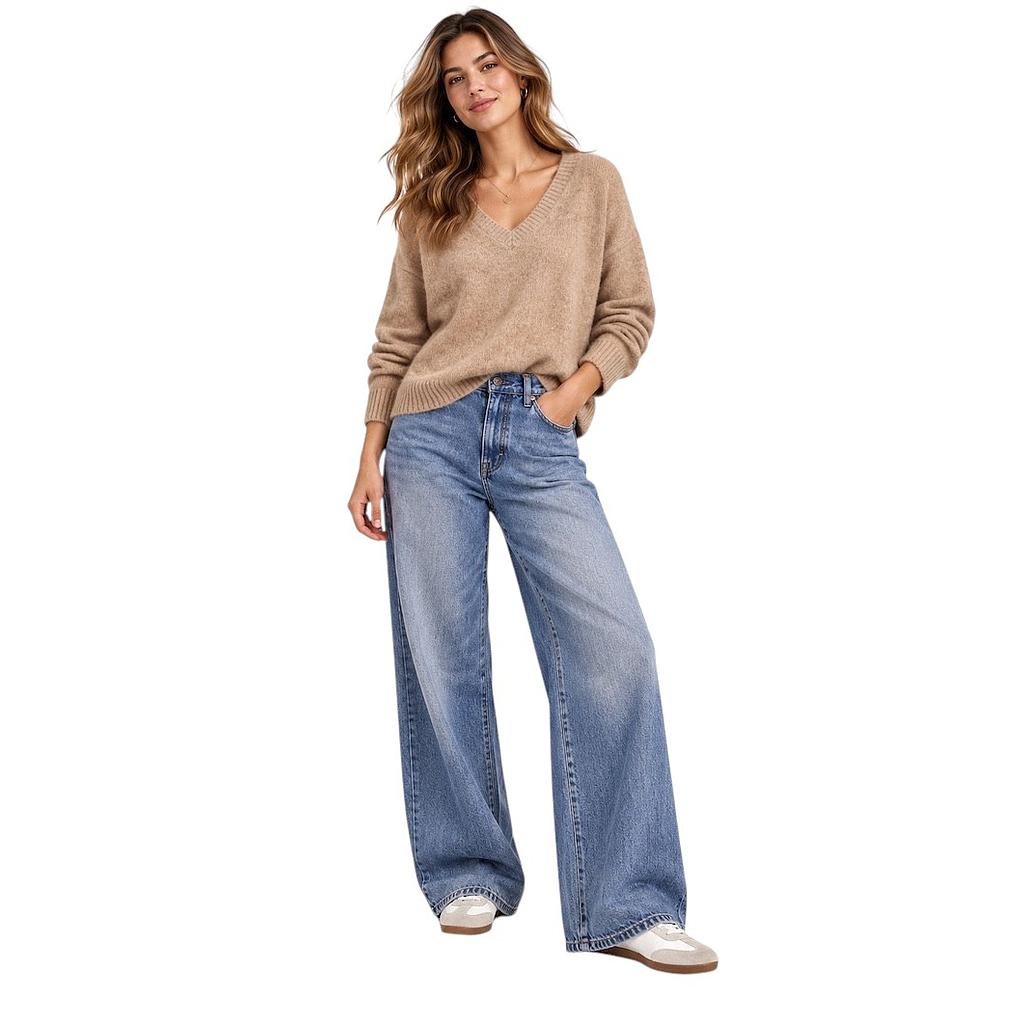 Jeff pull trui v-hals dames beige Alaska